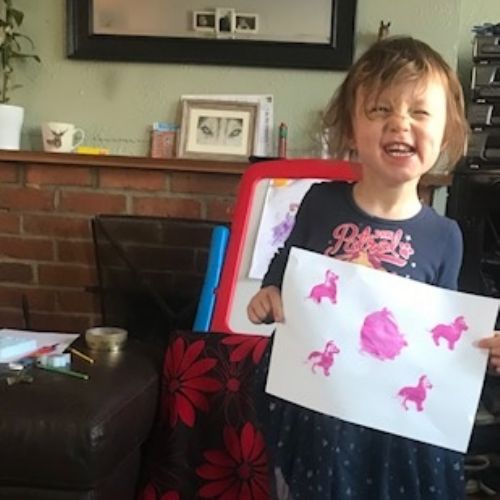 Isabella having fun painting pictures missing everyone at school sill and canâ€™t wait to see everyone again